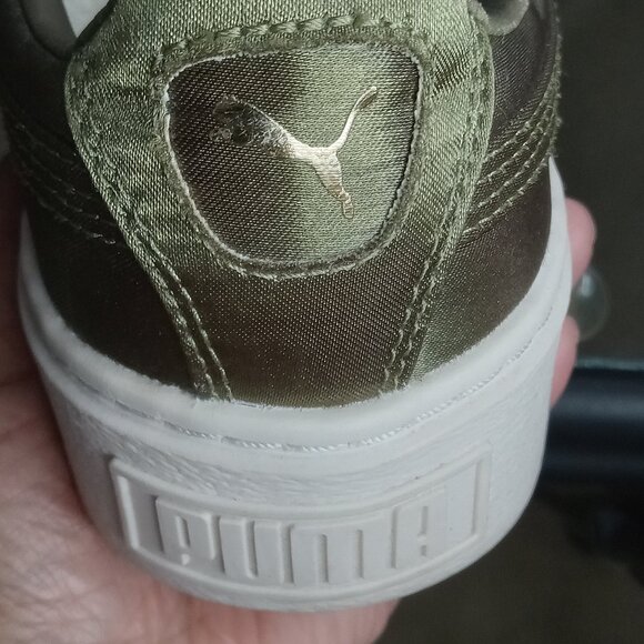Puma Army Green Satin Sneakers - Picture 3 of 9